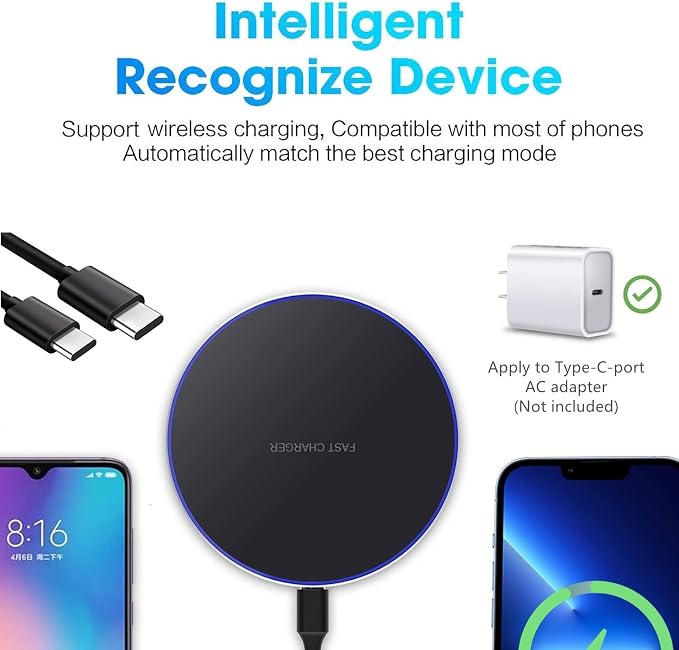 20W Fast Wireless Charger Pad,USB-C Wireless Phone Charging Station | Metal Frame Design,[20W SUPER Fast Charging] Wide Compatible with iPhone 17-11/Airpods,Samsung Galaxy/Buds,LG/Pixel -Black - Image 5