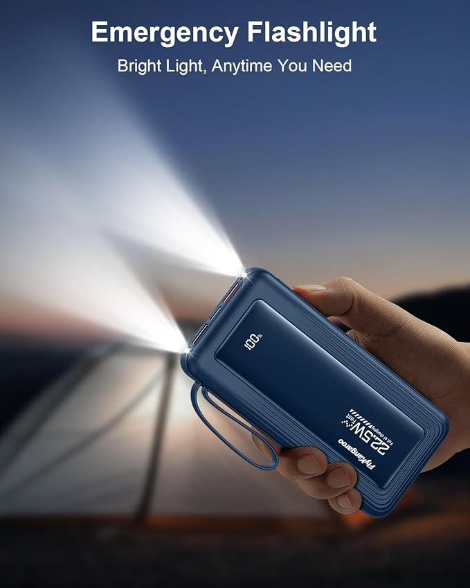 Portable Charger 10000mAh 22.5W Power Bank | Built in 4 Cables, Slim, Fast Charging, USB C LED Display, 6 Outputs & 2 Inputs, Flashlight - Image 4