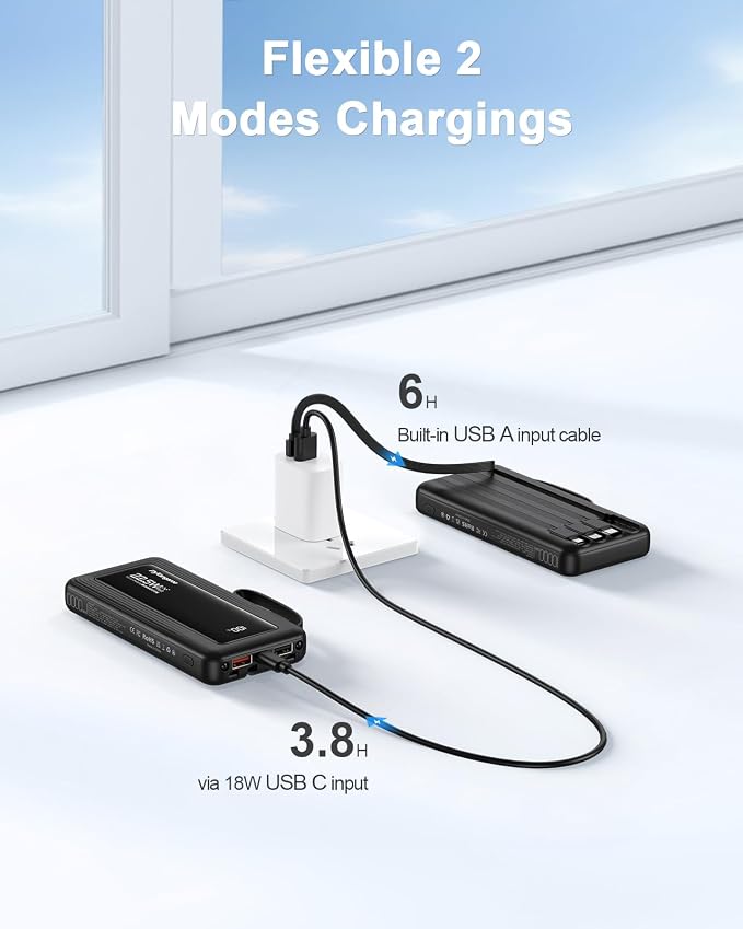 Portable Charger with Built in Cables, Power Bank 10000mAh | Built in 4 Cables, Slim, 22.5W Fast Charging, USB C LED Display, 6 Outputs & 2 Inputs, Flashlight - Image 7