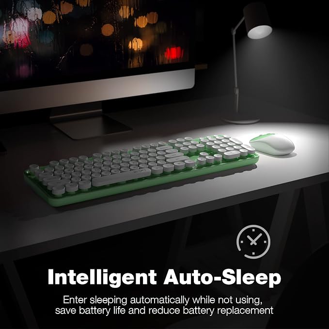 MOFII Wireless Keyboard and Mouse Combo, 2.4GHz Full Size Typewriter Keyboard Round Keys, USB Receiver for Laptop, PC, Desktop, Windows (Green White) - Image 4