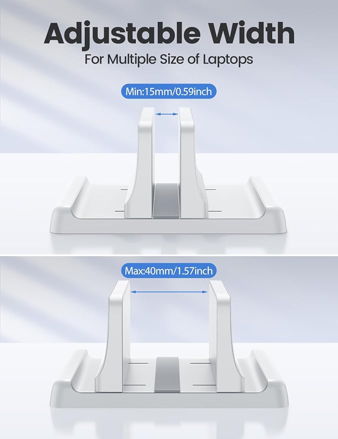 Vaydeer Vertical Laptop Stand Holder Plastic Adjustable Desktop Notebook Dock Space-Saving 3 in 1 for All MacBook Pro Air, Mac, HP, Dell, Microsoft Surface, Lenovo, up to 17.3 inches (White) - Image 7