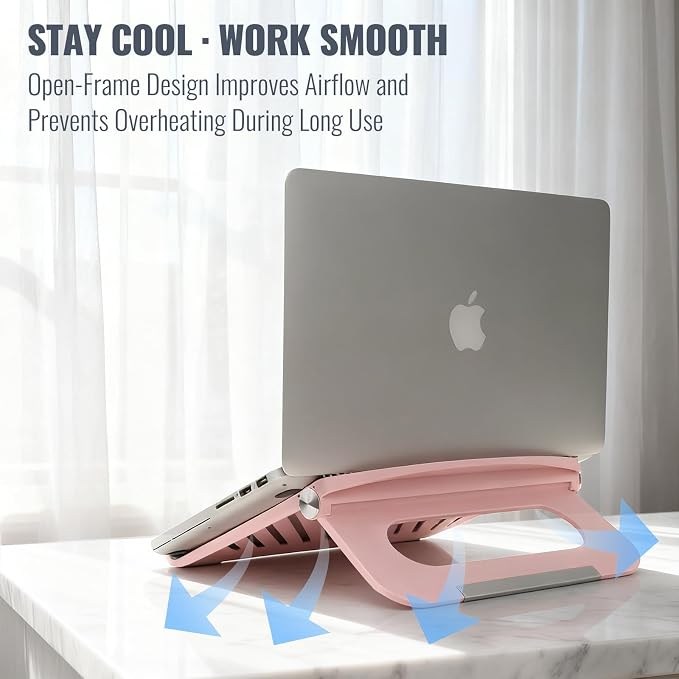 Cute Pink Laptop Stand for Desk - Adjustable Foldable Laptop Riser, Fun White Elephant for Women Coworkers, Ventilated & Sturdy with Anti-Slip Pads for MacBook, Home, Office - Image 5