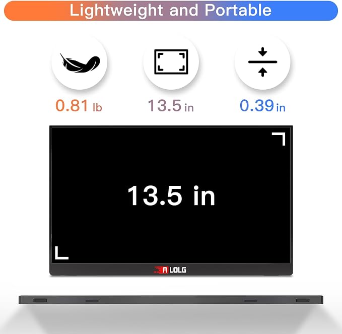 13.5" Portable Monitor for Laptop, 2K FHD 60Hz with USB-C & HDMI | Full-function USB-C one-cable video & power HDMI port, for laptops, phones, PS5, Switch, Xbox without extra adapters - Image 7