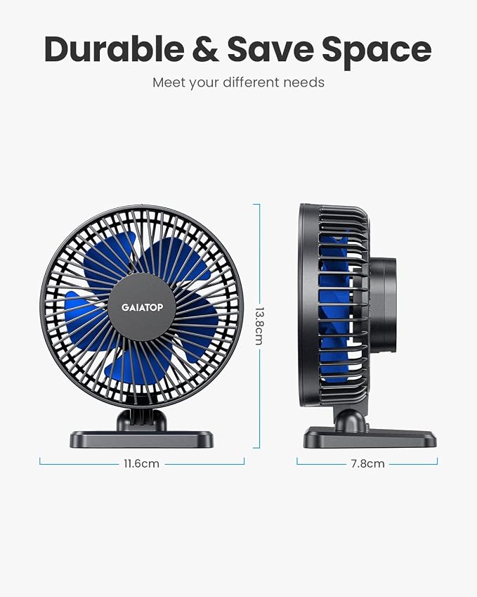 Gaiatop USB Desk Fan, Personal Portable Quiet Small Table Desktop fan | Powerful Mini 3 Speeds, Adjustable Head, for Cooling Home Office Car Summer Travel Gifts Blue - Image 5
