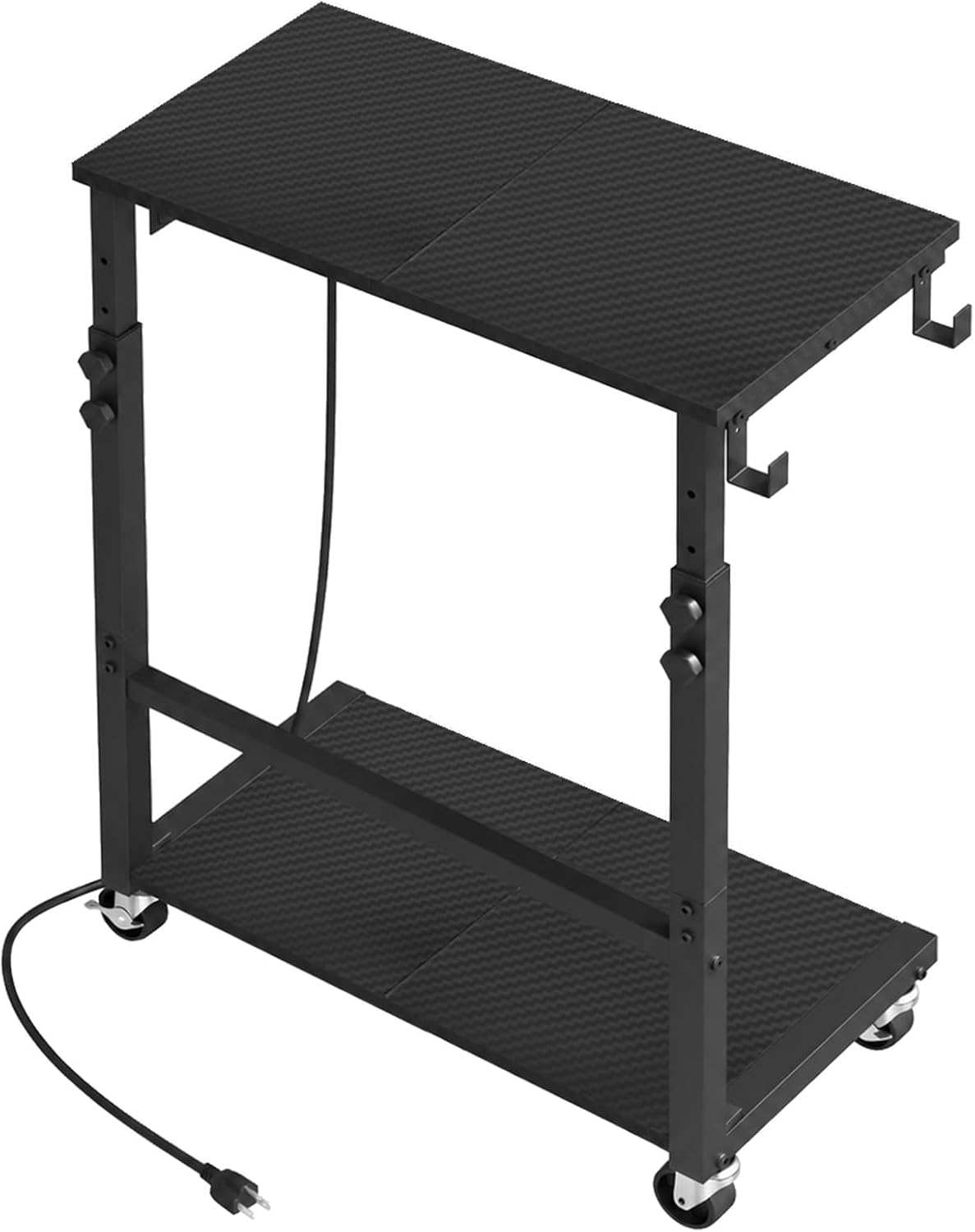 MAHANCRIS Side Table with Charging and Hooks, Rolling Couch Table, Black - Image 6