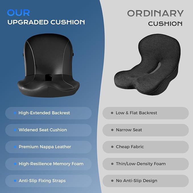 Coverado Car Seat Cushion and Lumbar Support Pillow One Piece, Napa Leather Memory Foam Ergonomic Back Support Driving Seat Cushion for Back Pain, Non-Slip Washable Cushion for Car, Driver, Office - Image 9