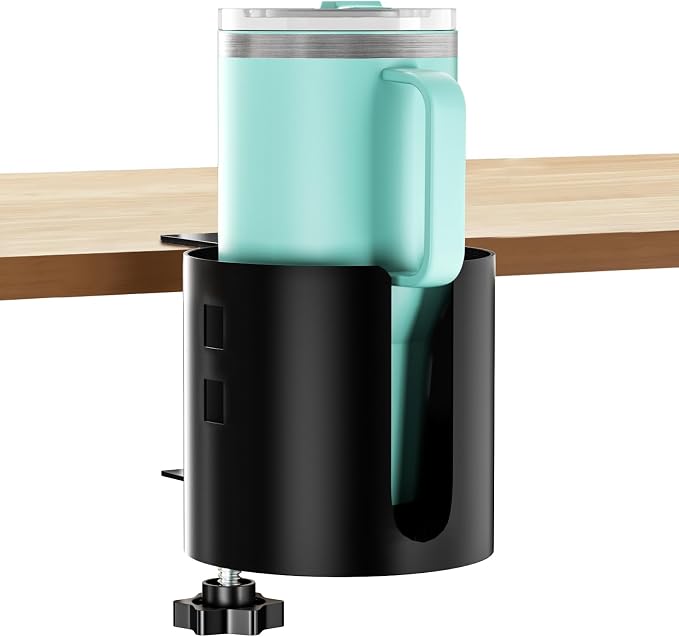 OOKUU Deeper Desk Cup Holder, Anti-Spill Cup Holder for Desk or Table, Sturdy and Durable, Easy to Install, Enough to Hold Coffee Cups, Water Bottles, Gaming PC Office Accessories, Black by OOKUU
