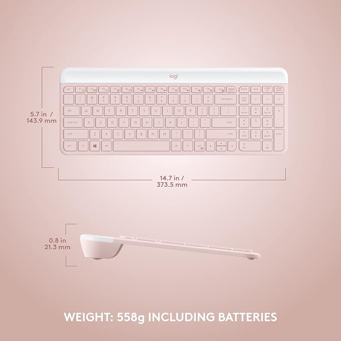 Logitech MK470 Slim Compact Wireless Keyboard and Mouse Combo - Rose | Compact low-profile quiet keyboard with number pad, slim ambidextrous quiet mouse with 3 non-customizable buttons, Windows PC - Image 8