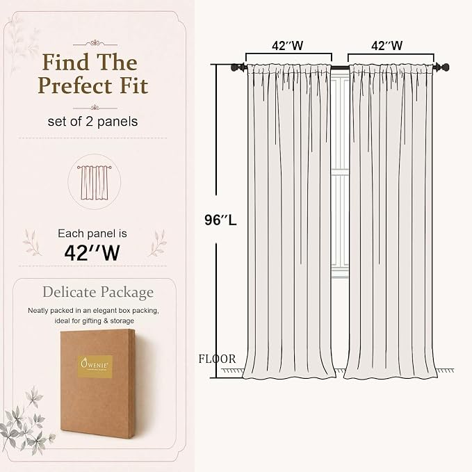 Cream Sheer Curtains 96 inches Long for Bedroom 2 Panels Set | Elegant Airy Sheer White Curtain for Living Room, Light Filtering Voile Window Treatments, Rod Pocket, Each Panel 42 X 96 In - Image 4