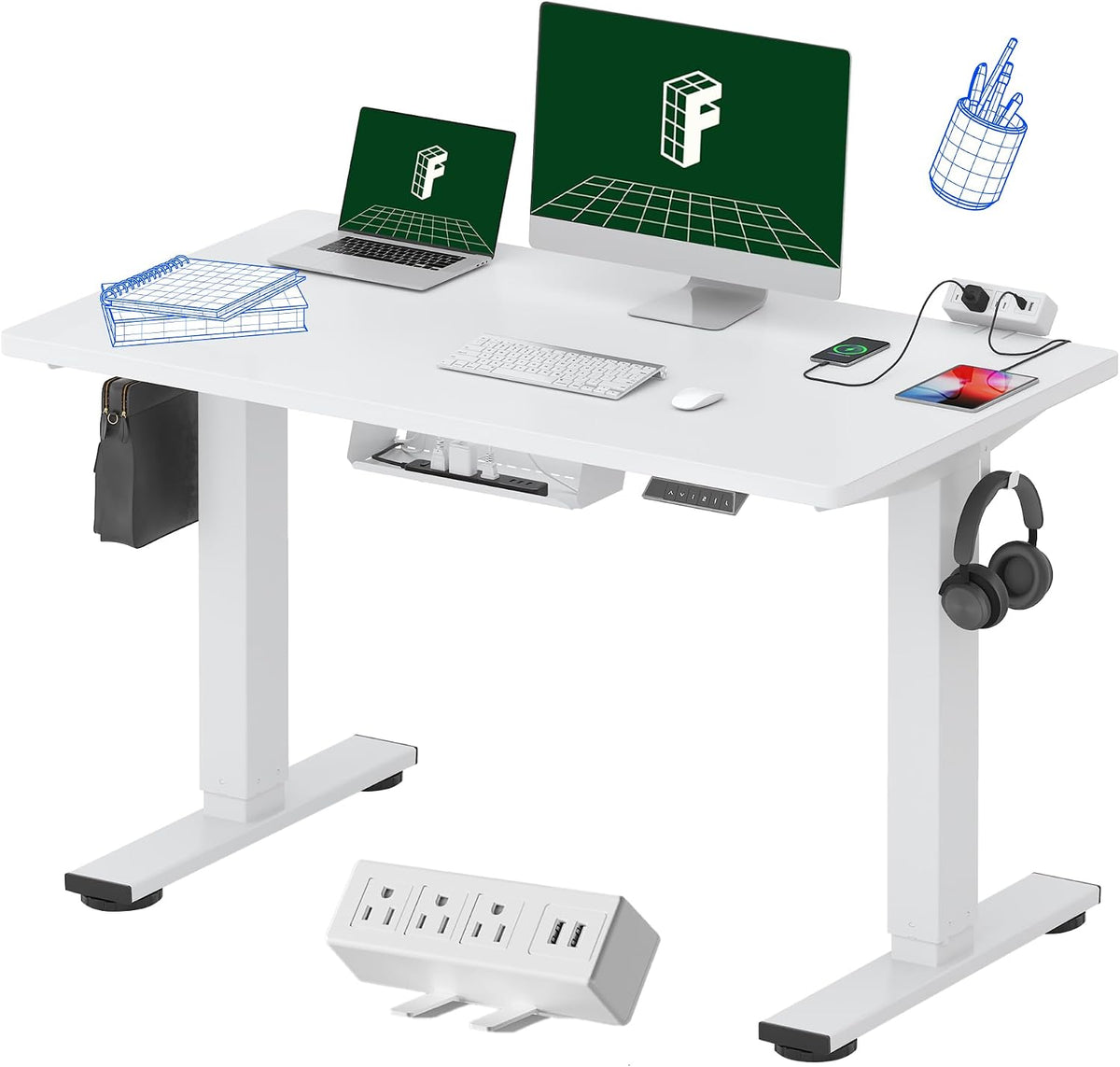 FLEXISPOT EN2 48"x24" Standing Desk with Power Strip Bundle, White by FLEXISPOT