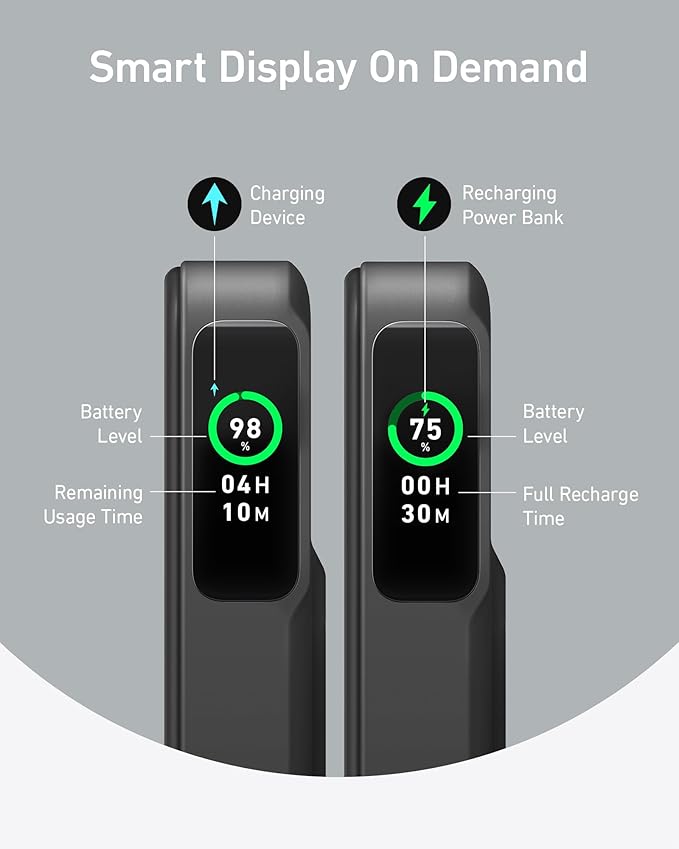 Anker MagGo Power Bank, 10,000mAh Qi2-Certified 15W Max Portable Charger | Fast MagSafe-Compatible Battery Pack, Smart Display, Foldable Stand, for iPhone 16 / 15 / 14 / 13 Only (USB-C Cable Included) - Image 3