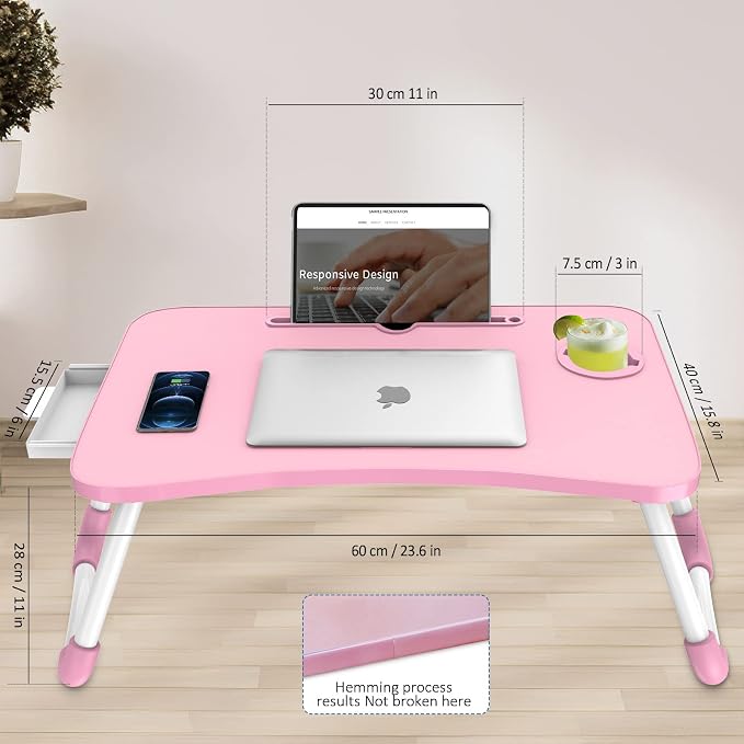 Zapuno Multi-Function Laptop Bed Table with Storage Drawer and Cup Holder, Lap Desk Stand Tray for Eating, Reading and Working - Image 6