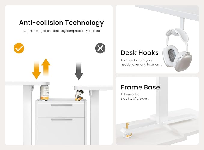 BANTI 63 × 28 Inches Standing Desk, Ergonomic, Electric Height Adjustable, Sit and Stand Up, Computer Office Desk with Splice Board, White Frame/White Top - Image 5