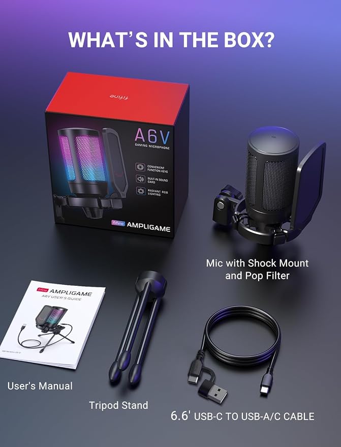 FIFINE AmpliGame A6V USB Gaming Microphone, Condenser RGB Mic for Streaming | Quick Mute, RGB, Gain Control, Tripod Stand, Pop Filter, Shock Mount, for PC/PS5 Discord Twitch Podcasts Videos YouTube - Image 9