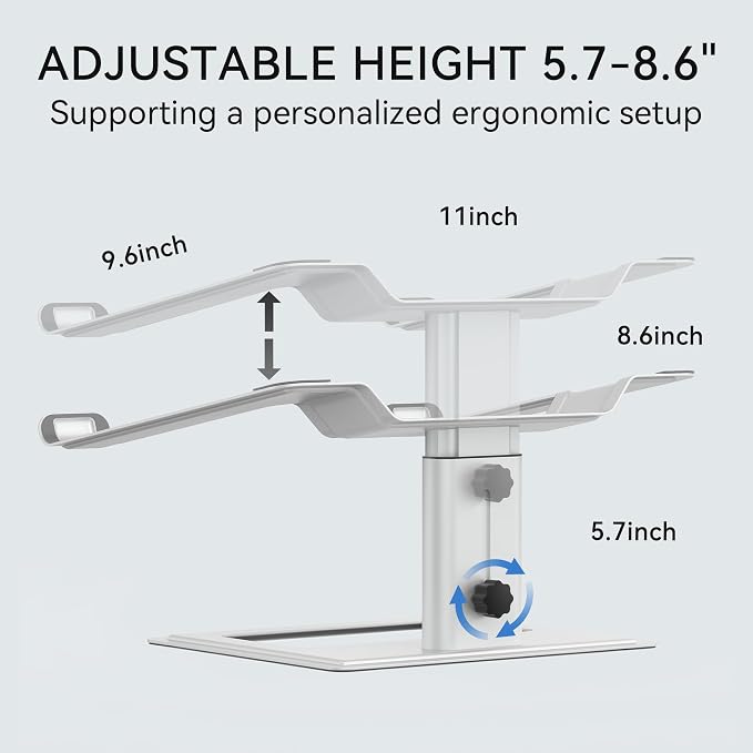 SOUNDANCE Adjustable Laptop Stand for Desk, Computer Stand, Ergonomic Laptop Riser Holder Compatible with 10 to 17.3 Inches Notebook PC Computer, Aluminum Silver - Image 8