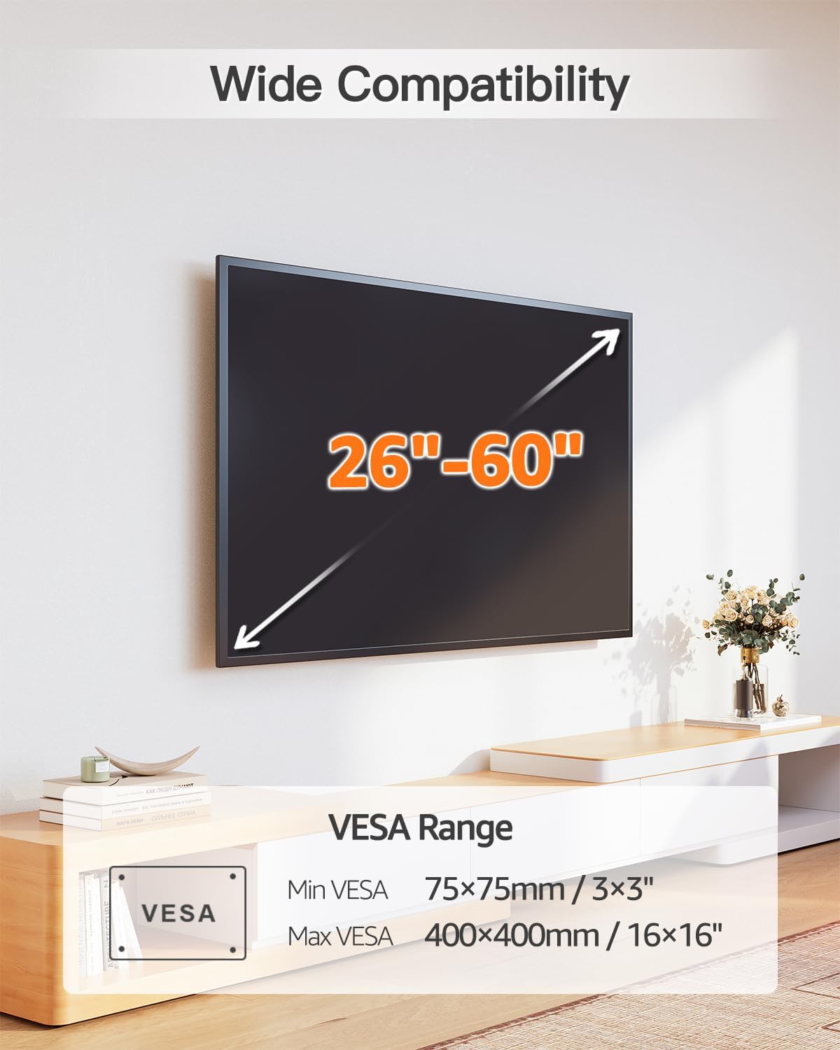 ELIVED Tilting TV Wall Mount for 26-60" TVs, Max VESA 400x400, 99 Lbs Load - Image 2