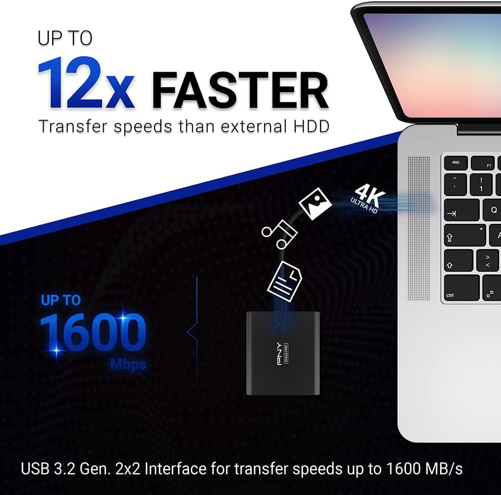 PNY EliteX-PRO 2TB USB 3.2 Gen 2x2 Type-C Portable Solid State Drive (SSD) – (PSD0CS2260-2TB-RB) - Image 2
