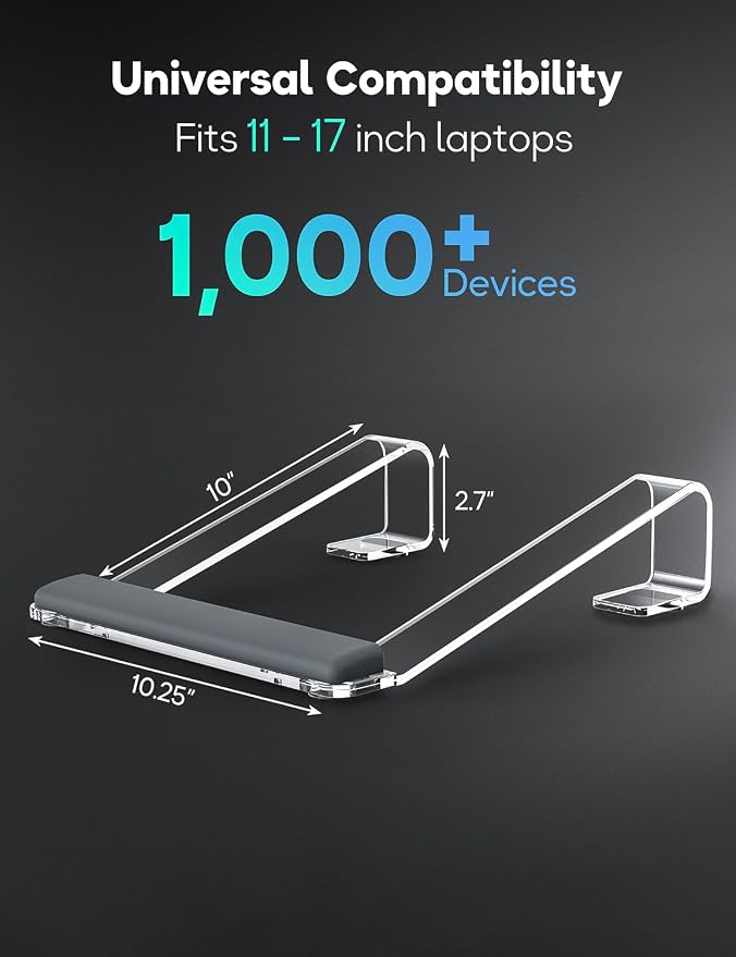 JCZT Clear Acrylic Laptop Stand for Desk, Laptop Riser with Wrist Rest | Ergonomic Detachable Portable Laptop Stand for Desk, Notebook Holder Compatible with MacBook Air Pro, All 10-17'' Laptops - Image 5
