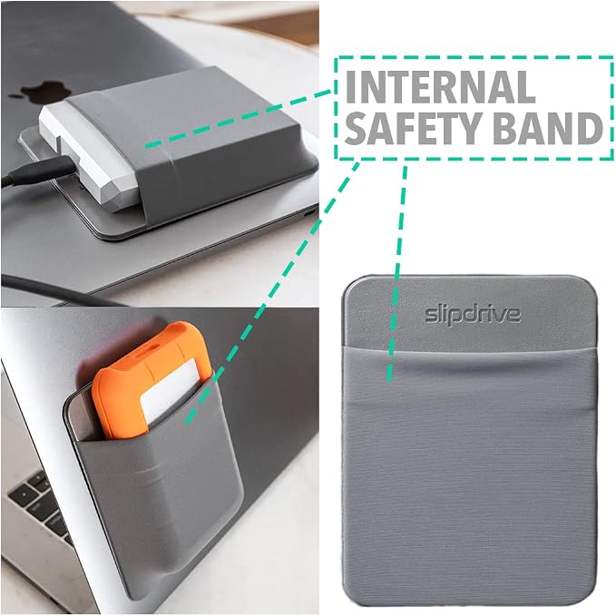 Slipdrive - Portable Hard Drive Sleeve for Laptop - HDD Hard Disk Drive - Reusable Adhesive - 5.5” x 4.5” Stick on External Hard Drive Carrying Case - Travel Pocket Pouch (Large, Gray) - Image 3