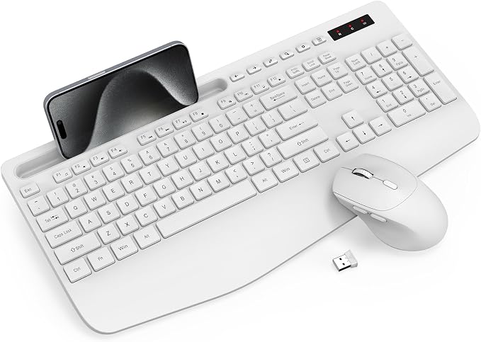 Wireless Keyboard and Mouse Combo - Full-Sized, Ergonomic Wrist Rest | Phone Holder, Sleep Mode, 2.4G Quiet Keyboard for PC Laptop, Trueque KM23 Complete Work Setup for Office or Home by Trueque