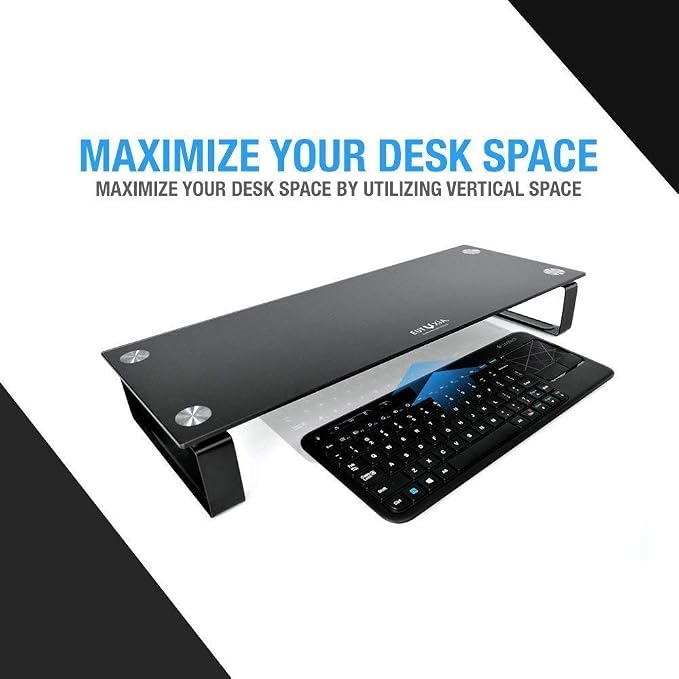Type-S Black Tempered Glass Monitor Stand, TV, Laptop, Computer, All-In-One Desktop, Printer Riser [21.75 x 8.25 x 3.25 Inches] - Image 5
