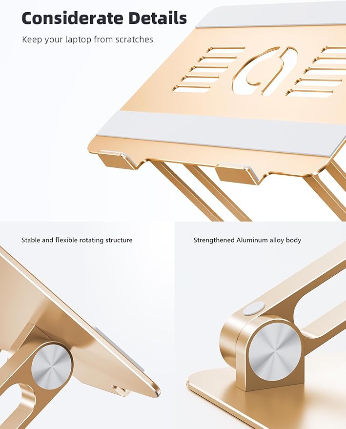 Lamicall Adjustable Laptop Stand for Desk for MacBook Air Pro HP 10-17.3'' | Aluminum Computer Notebook Holder, Portable Laptop Riser, Foldable Ergonomic Office Desk Accessories for Dell XPS Gold - Image 7