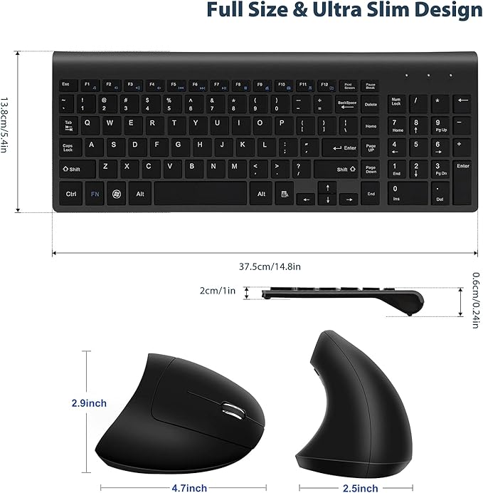 2.4GHz Wireless Vertical Ergonomic Mouse and Keyboard Combo Ultra-Thin Portable Size for PC Desktop Computer Laptop Mac Tablet - Image 3