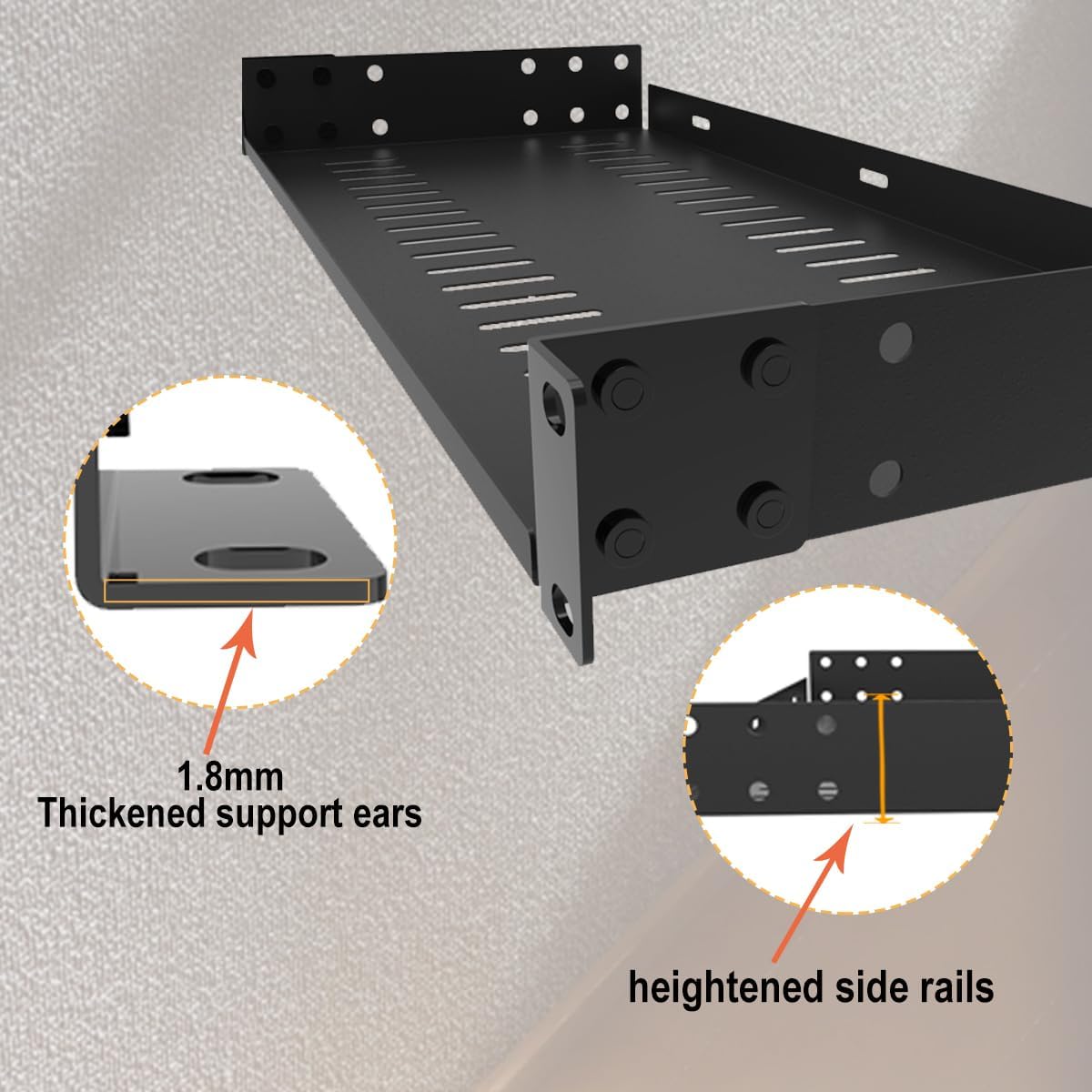 1U 19" Cantilever Rack Shelf Heavy Duty 8 inch Deep 2 PCS - Image 4