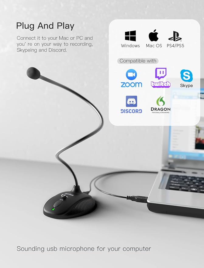 FIFINE USB Computer Microphone, Plug &Play Desktop Condenser PC Laptop Mic,Mute Button with LED Indicator, Compatible with Windows/Mac, Ideal for YouTube,Zoom,Recording,Twitch Games(K054) - Image 5