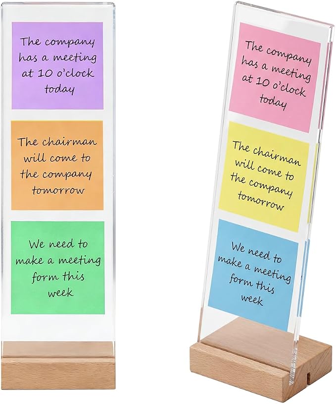 2 Pack Monitor Memo Board, Freestanding Acrylic Sticky Note Holder | No adhesive: 12.2 in acrylic board lifts off a weighted 3.15 in wood base; sits beside curved, bezel-less or dual monitors by Kauliopa