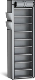 Kitsure 10-Tier Shoe Rack with Cover, Vertical Shelf, 17.5" Wide, Grey | Space Saving Shoe Storage with Side Pocket, Shoe Organizer for Closet, Entryway, Bedroom, Zapateras Organizer by Kitsure