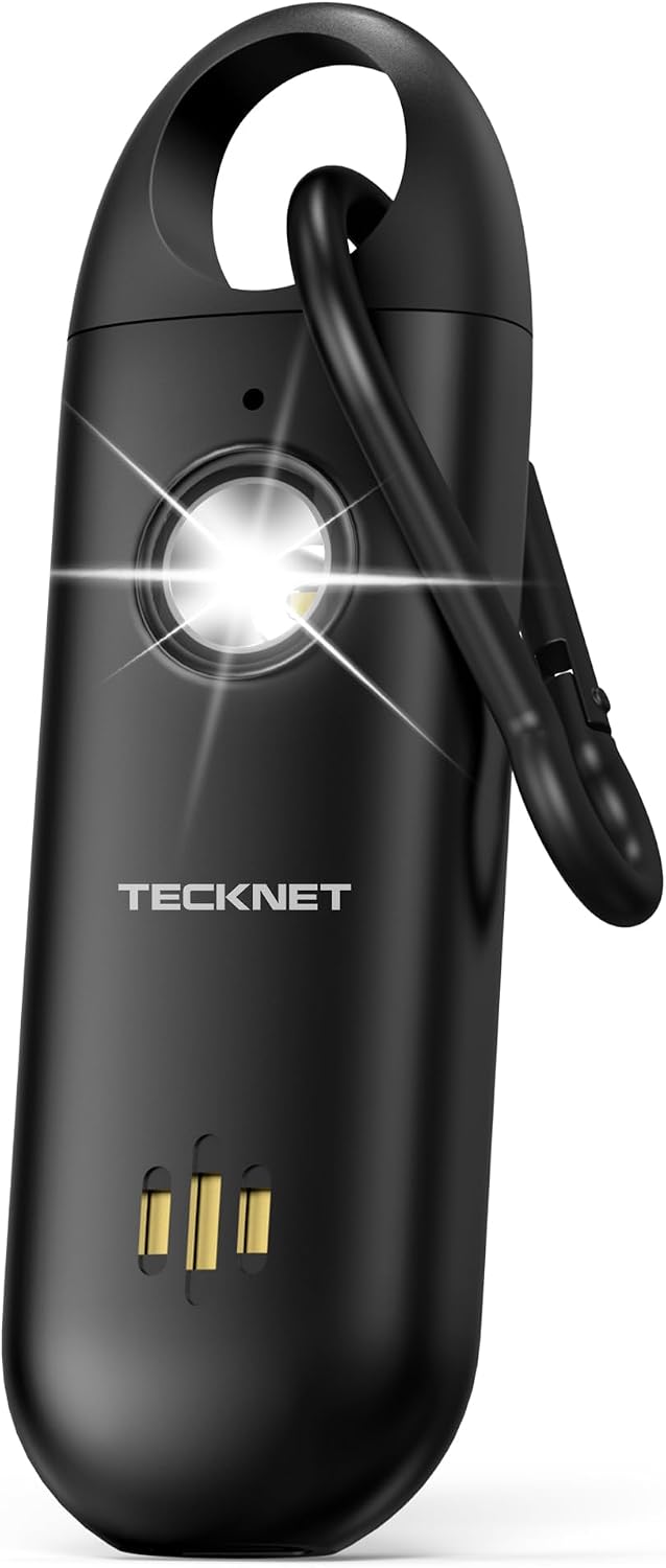 TECKNET Personal Safety Alarm,Portable Personal Alarm for Women with Flashing Strobe Light & Low Battery Alert,130dB Rechargeable Emergency Keychain Alarms for Women ,Men,Kids,Seniors(Black) by TECKNET