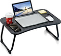 ZEAPTAC Laptop Bed Desk, Foldable Lap Desk, Portable Lap Table, Laptop Stand with Cup Holder, Tablet Slot & Lifting Handle for Work, Write, Draw & Eat on Bed, Sofa or Couch - Black by ZEAPTAC