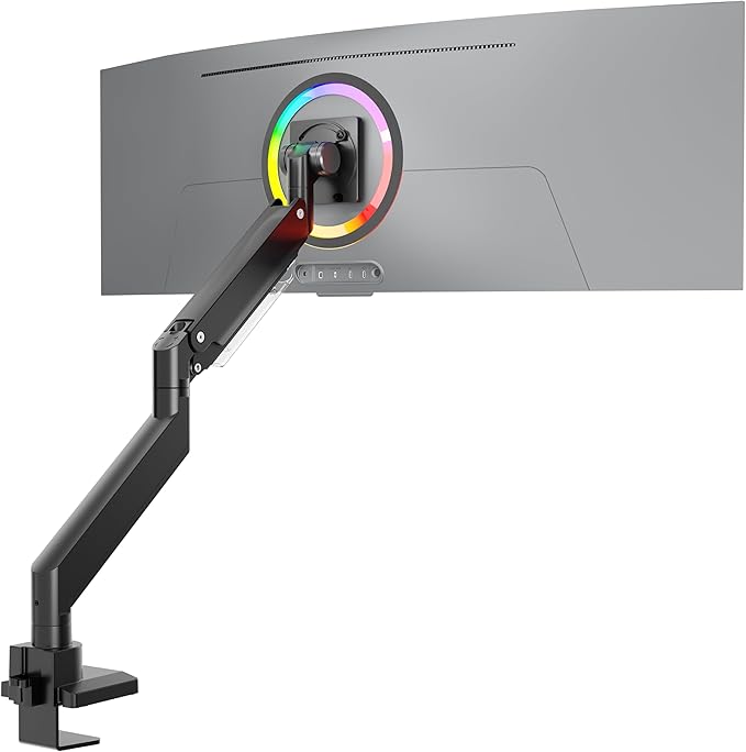 ONKRON Heavy Duty Monitor Arm for 17-57 Inch Screens up to 59.4 lbs, Ultrawide Screen Mount with Adjustable Gas Spring, VESA 75x75-200x200, Single Arm Monitor Mount for Desk, Clamp & Grommet Black | Ultrawide monitor mount with 23" extension, gas sprin... by ONKRON