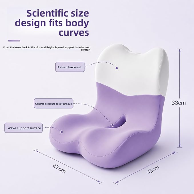 X Large Memory Foam Seat Cushion Lumbar Support Pillow for Sciatica & Tailbone Pressure Relief Coccyx Pad for Office Chair, Car,Wheelchair,Home,Office-Purple - Image 2