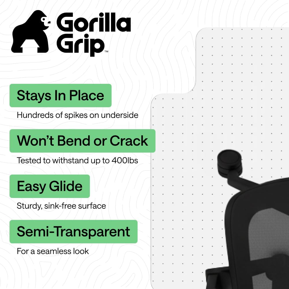 GORILLA GRIP Office Chair Mat for Carpet Floors, Heavy Duty 29x47 Clear Lip - Image 2