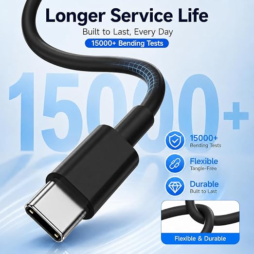 chcela 60W USB C to C Cable 3 Pack 10FT PD 3.0 Fast Charging Cord -Black | Reliable 60W PD 3.0 USB-C cables support fast charging and data sync for iPhone 17, Galaxy S26,MacBook Air/Pro and iPad Pro - Image 3