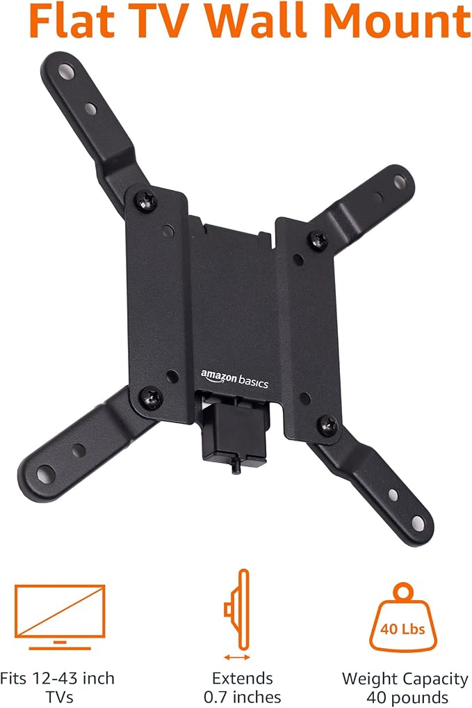 Amazon Basics Fixed Flat TV Wall Mount, Low Profile, for 12" to 40" TVs, VESA 200x200, 40 lbs Capacity, with Installation Template, Black - Image 4
