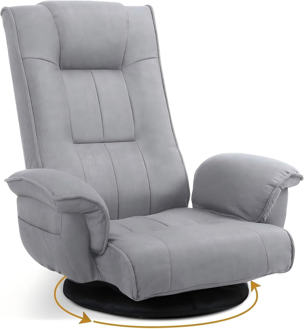 Ergonomic Swivel Floor Gaming Chair with Armrests & Side Pockets, 6-Position Reclining Sofa Bed, Foldable Padded Lounger with Thick Cushion & Lumbar Support for Esports, Reading, TV Watching, Beige by DeeLyan