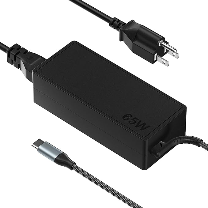 65W USB C Laptop Charger Fast Charging Adapter with Braided Cable | Built-in braided cable, durable charging without extra cords. Compatible with Lenovo Dell HP ASUS Acer laptops & Chromebooks by Yuncaiiz