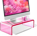 Ergonomic Acrylic Monitor Stand with Storage - Bright Pink Desktop Organizer for Back Pain Relief & Space Saving, Stylish & Modern Desktop Organizer(Home/Office Use) by CalorMixs