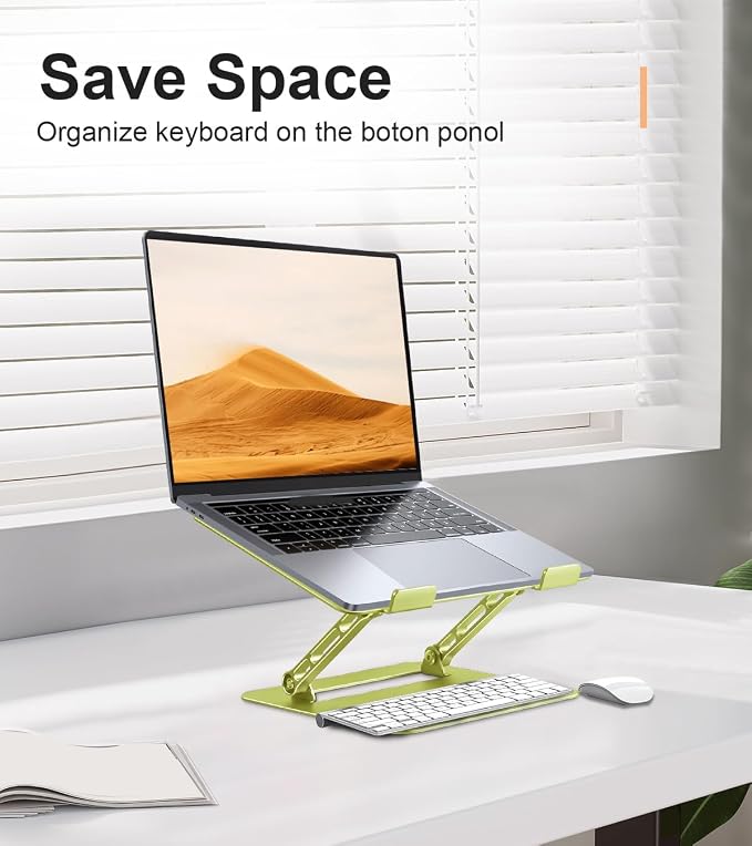Aoviho Laptop Stand for Desk,Adjustable Laptop Stand Holder and Riser,Foldable Aluminum Notebook Computer Stands for MacBook Air Pro HP Lenovo Dell Samsung Chromebook, 10-15.6 inch,Yellow Green - Image 4