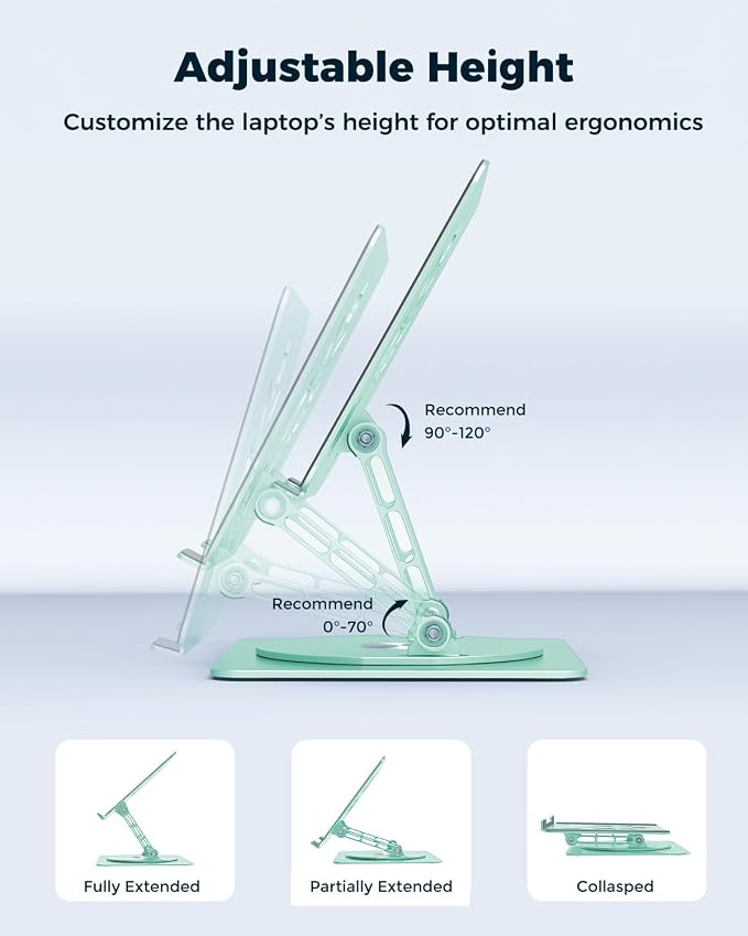 Aoviho 360° Rotating Laptop Stand for Desk | Adjustable, Foldable, Portable Aluminum Ergonomic Riser | Compatible with MacBook, Dell, HP & All Laptops 10-16 inch | Mint Green - Image 5