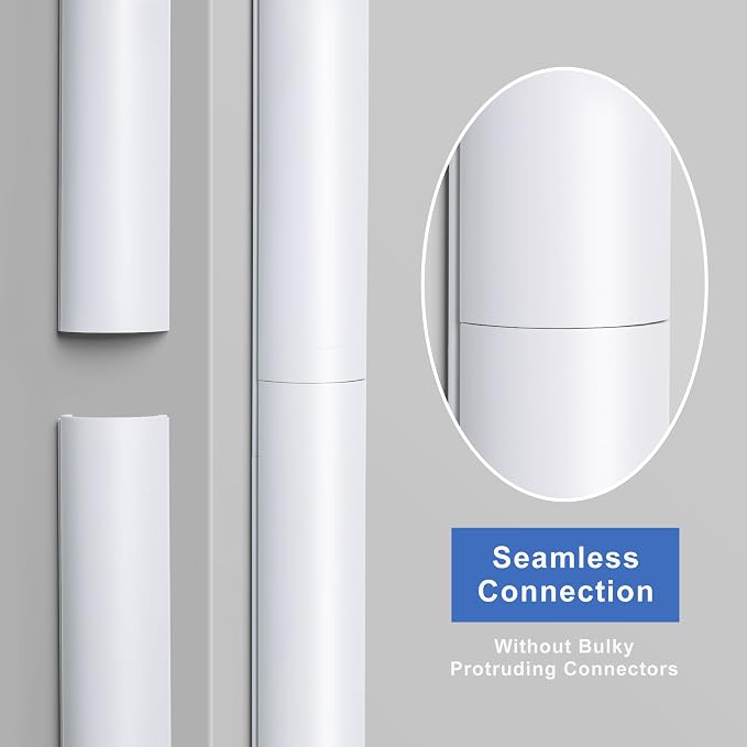 ZhiYo 42.5in Cord Hider for 2-4 Wall-Mounted TV Wires, 1.4"W x 0.7"H, White | Split-Hinge Design for Easy Installation, Half-Round Glazed Finish Ideal for Wall/Baseboard, Self-Adhesive, 3Pack(14.2" Each) - Image 5