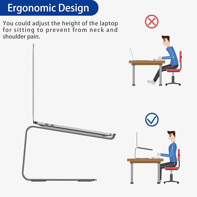 BESIGN LS03 Aluminum Laptop Stand, Ergonomic Detachable Computer Stand, Notebook Holder, Laptop Mount Compatible with Air, Pro, Dell, HP, Lenovo More 10-15.6" Laptops, Space Gray - Image 8