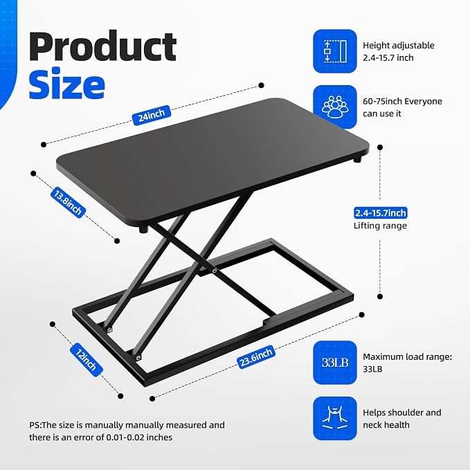 Standing Desk Converter Height Adjustable, Sit to Stand up Desk Riser Computer Workstation use in Laptop and Single Monitor Ergonomic Desktop Workstation for Home Office - Black - Image 3