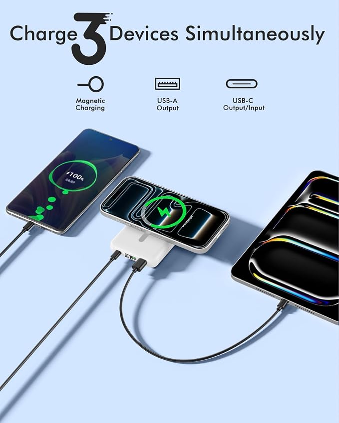 podoru for Magsafe Power Bank, 10000mAh Slim Magnetic Portable Charger | 22.5W PD Fast Charging, Travel Essentials with USB-C Cable LED Display, Wireless Battery Pack for iPhone 17-12 Series - Image 4