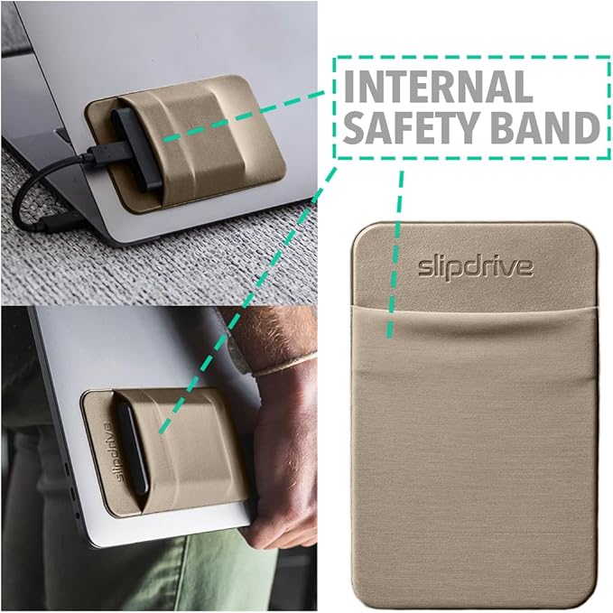 Slipdrive - Portable Hard Drive Sleeve for Laptop - SSD Solid State Drive - Reusable Adhesive - 5” x 3.2” Stick on External Hard Drive Carrying Case - Travel Pocket Pouch (Small, Sand Stone) - Image 4