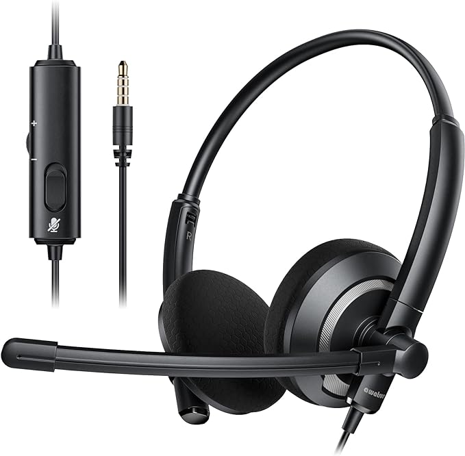 awatrue Wired Headset with Microphone for PC Laptop - 3.5mm Jack On Ear Headphones with Noise Cancelling Microphone for Boom Skype Webinars, in-line Control,Comfortable by awatrue