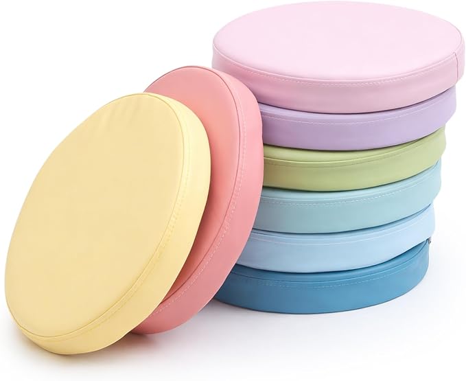 Juexica 8 Pcs Floor Cushions Kids,Macaron Color,13.8 X 13.8 X 2 Inch | Extra Thick 2" Flexible Seating Classroom, Assorted Colored Floor Pillow, Soft Round Cushions for Kids Students Office School by Juexica